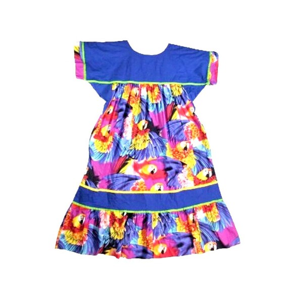 Krist Gudnason California Dresses & Skirts - Vintage KRIST GUDNASON Blue Colorful Parrot Print Dress Sz XL Cotton USA